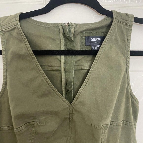 Maeve Anthropologie Sz 0 Army Green Belted Utility Denim Shift Dress - Picture 3 of 7